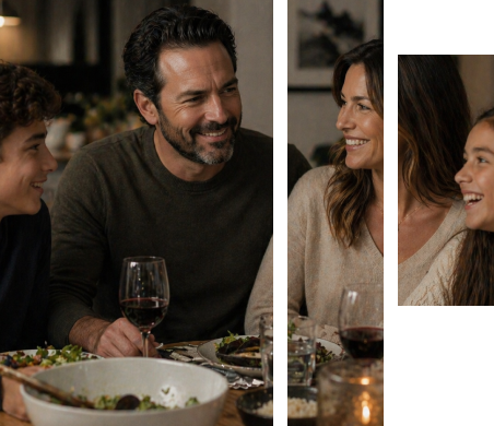 Family sharing dinner together at home in a warm and supportive environment