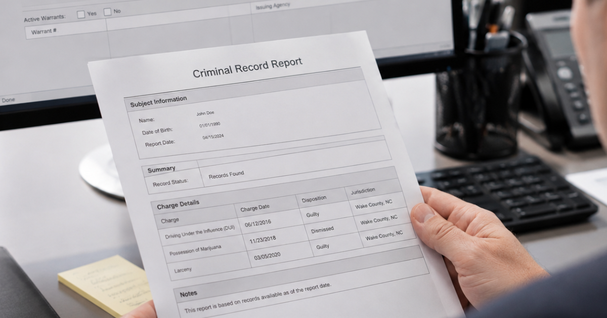 Employer reviewing a criminal record report during a background check