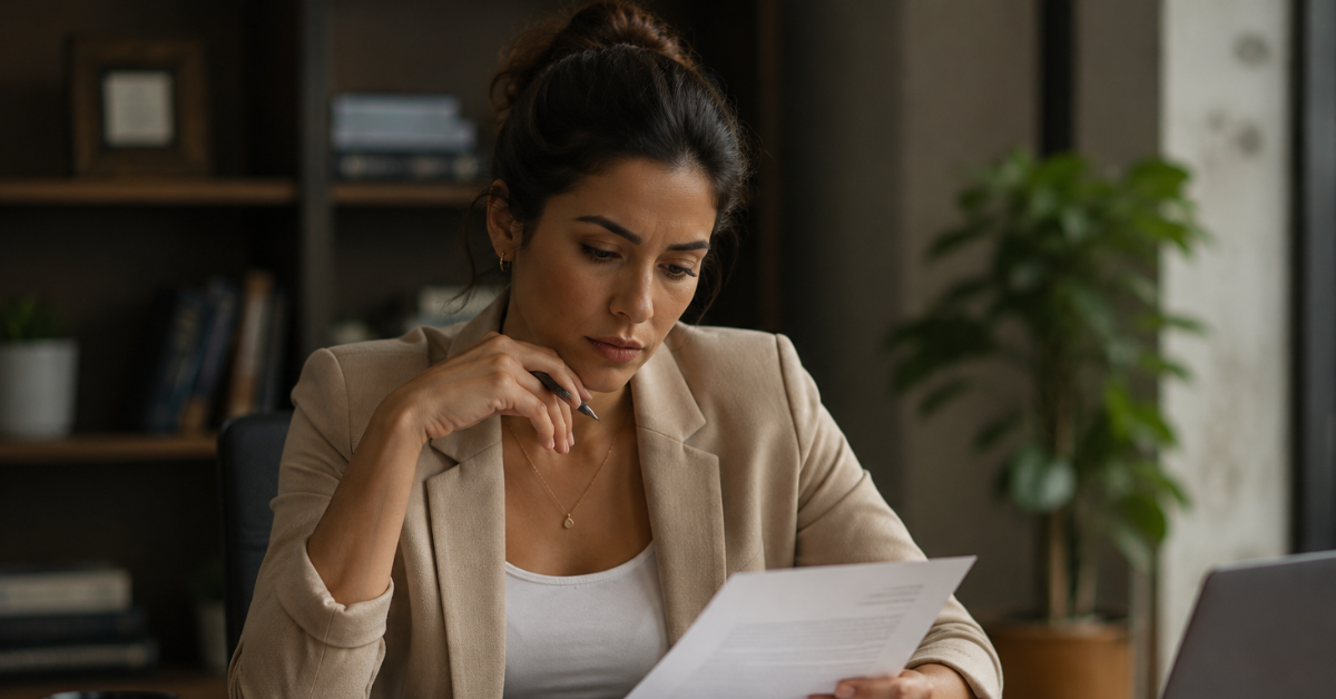 Woman reviewing legal paperwork for Virginia record sealing