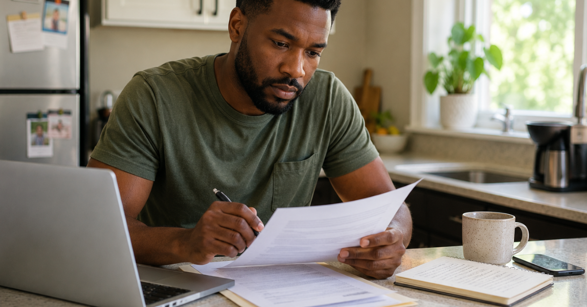 Man reviewing paperwork to petition for criminal record sealing in Virginia